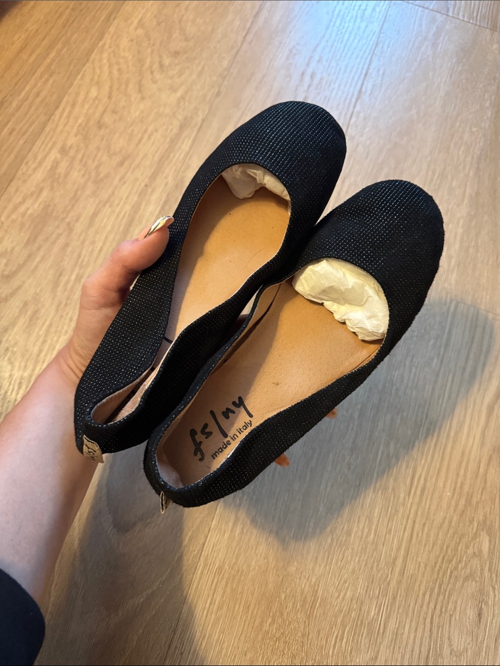 FS/NY Made in Italy Black Women's Ballet Flats with Textured Upper Size 9